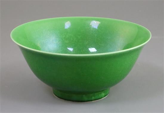 A Chinese green glazed bowl, Chenghua mark but later, D. 18.2cm